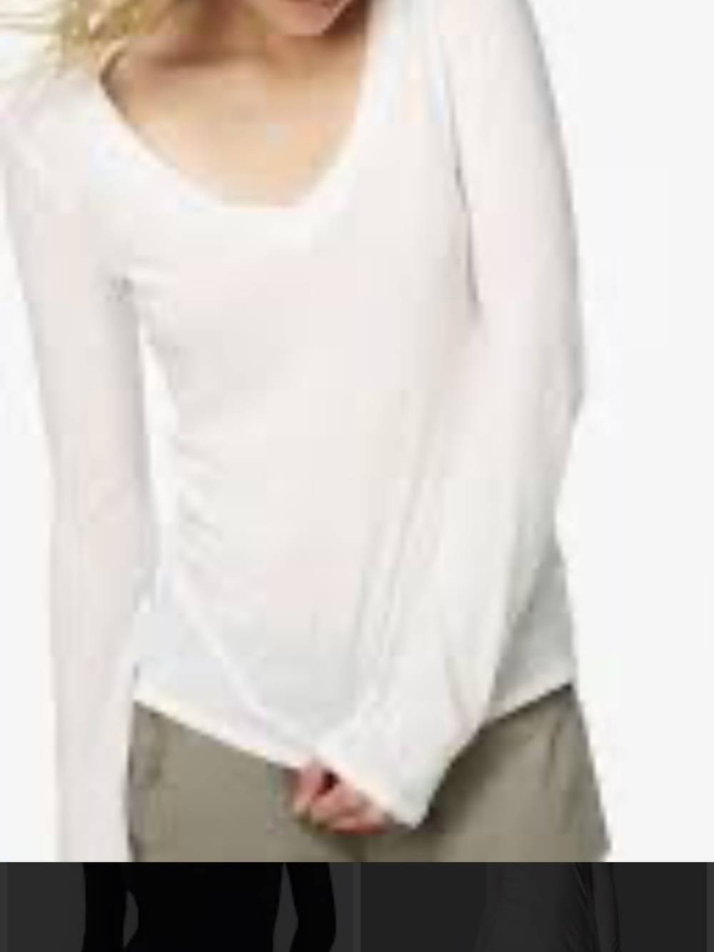 James Perse White V-Neck Long Sleeve Top combed cotton size 4 XL